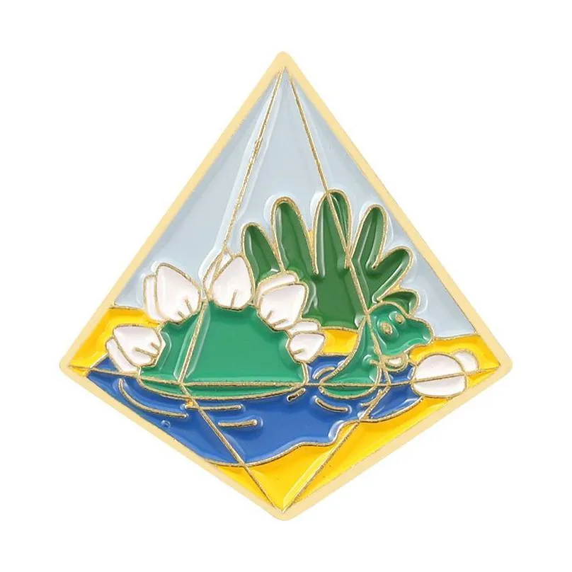 creative glass mountain peak alloy brooches cartoon dinosaur coconut tree shape paint badge clothing brooch pins bulk price