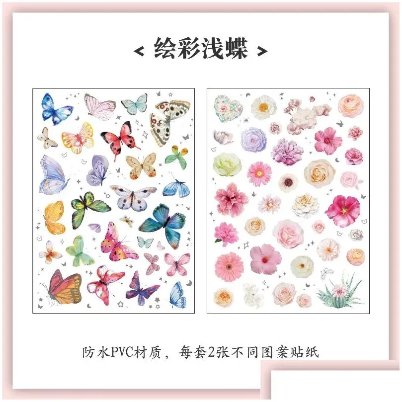 Gift Wrap Gift Wrap Vintage Flowers Butterfly Stickers Scrapbooking Diy Card Making Journal Collage Notebook Decoration Creative Pvc S Dhnqd
