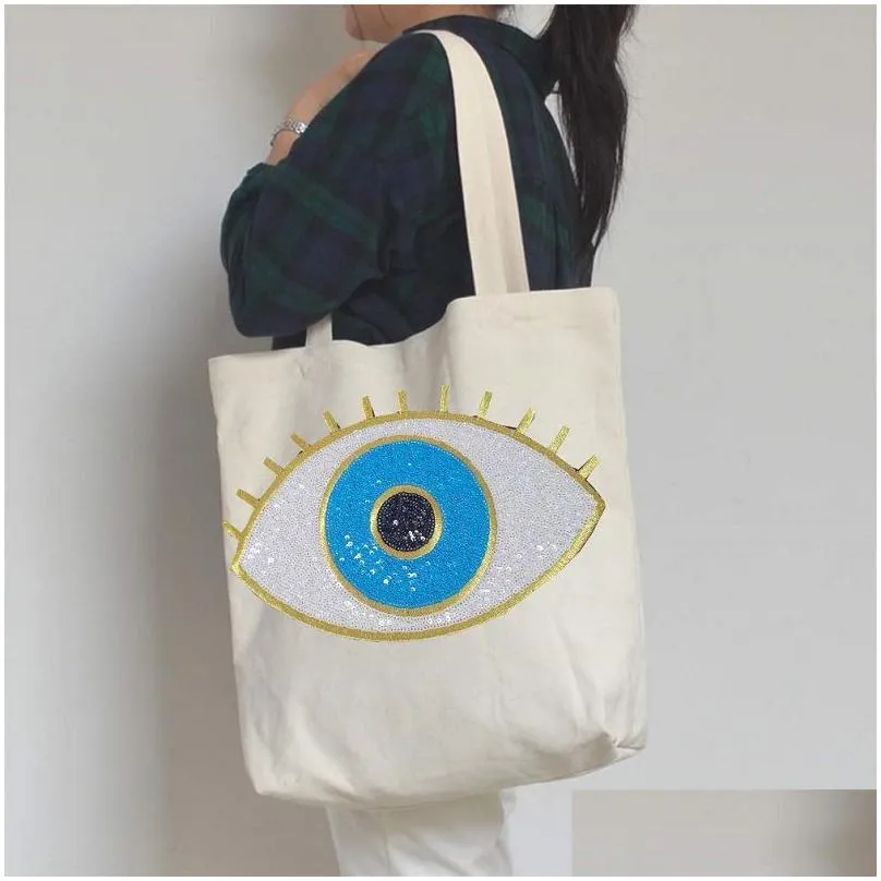 notions large blue evil eyes embordered iron on sew on for clothing glitter sequines applique diy jackets t-shirt bags