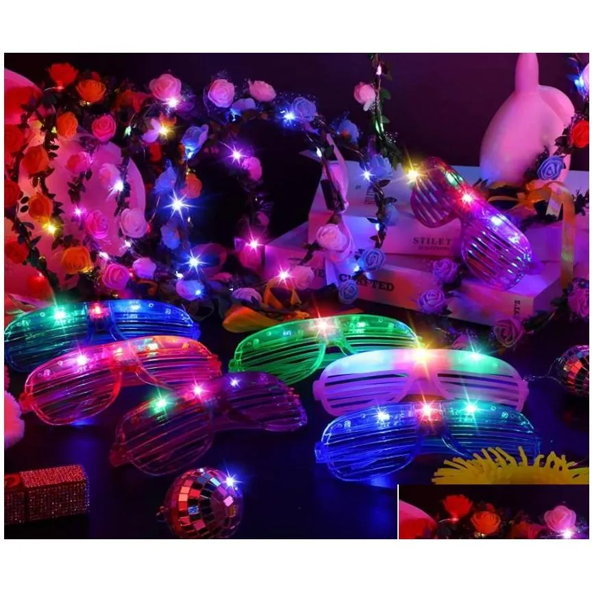 Party Decoration Led Light Up Party Glasses Flower Crown Decoration Glow In The Dark Flashing Headband Eyewear For Wedding Birthday Fe Dhvdf