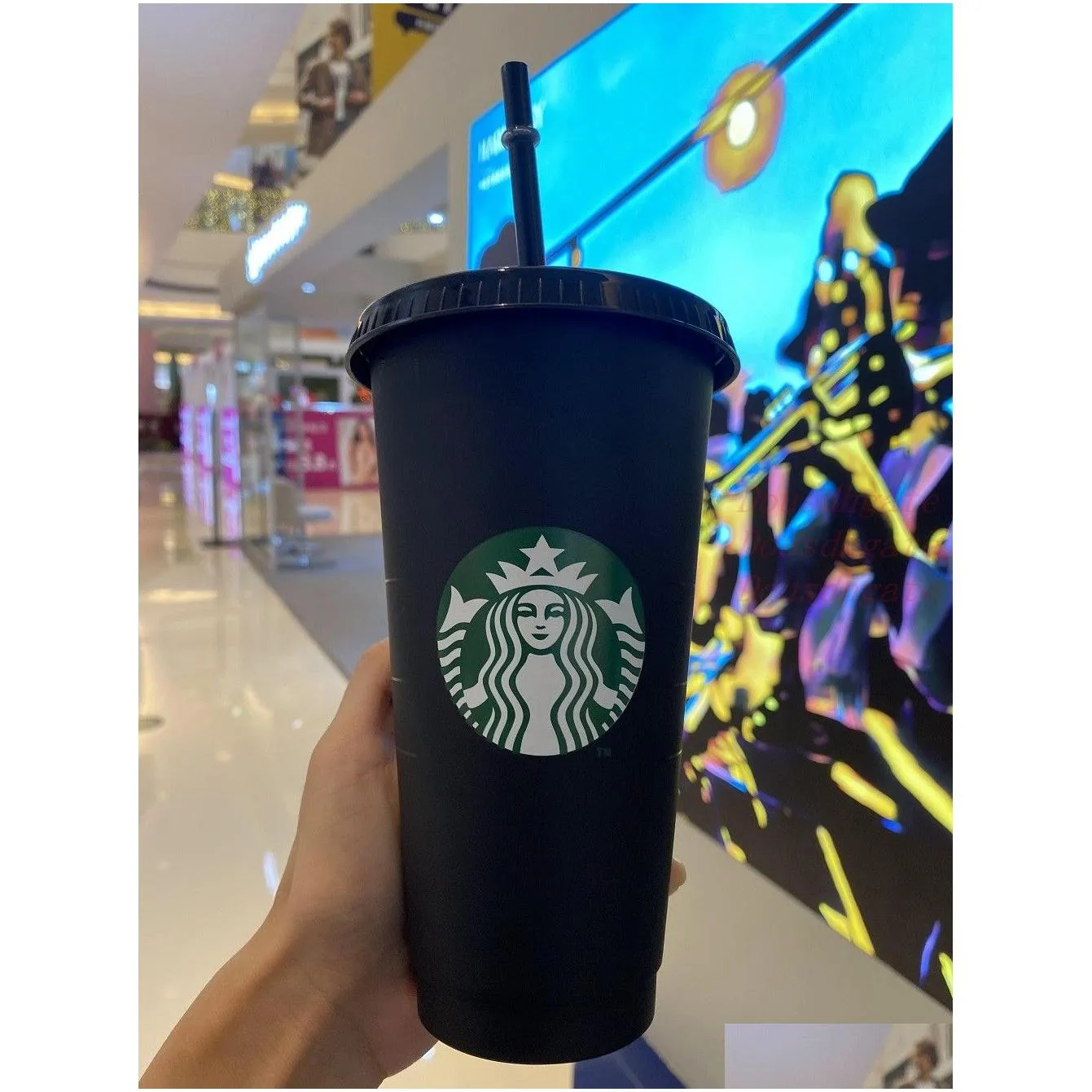 mermaid goddess starbucks 24oz/710ml plastic mugs tumbler reusable clear drinking flat bottom pillar shape lid straw cups mug