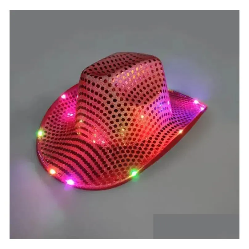 wholesale cowgirl led hat flashing light up sequin  hats luminous caps halloween costume