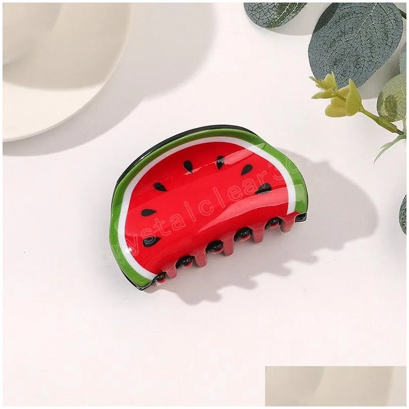 Hair Accessories Acetate Watermelon Stberry Hair Clip Cartoon Cute Fruit Shape Claws Vegetable Crab Ponytail Clips Women Girls Accesso Dhpks