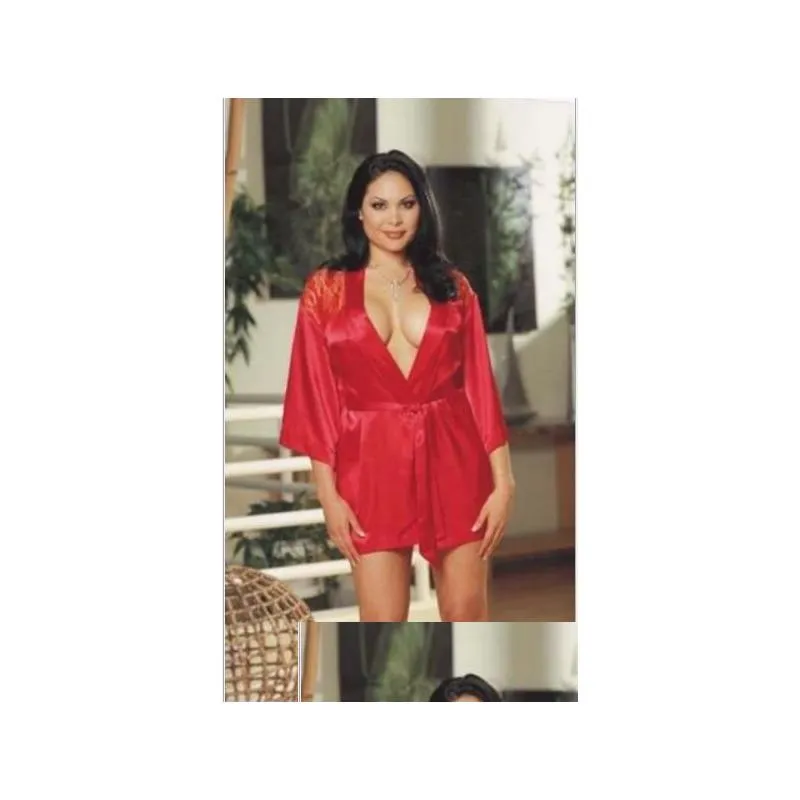 5 design women lace bathrobe kimono with g-string waist belt sexy lingerie night robe pajamas dressing gown