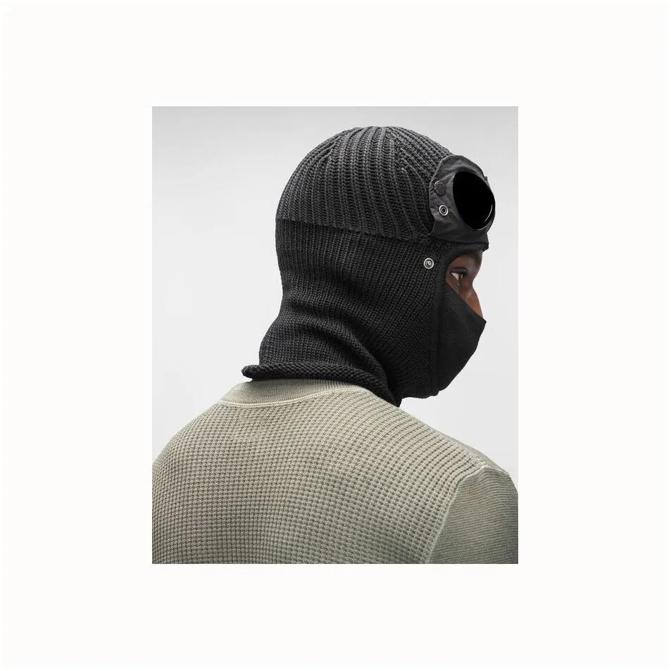 Tactical Hood 3 Colors Two Lens Windbreak Hood Beanies Outdoor Cotton Knitted Windproof Men Goggle Face Mask Casual Male Skl Caps Hats Dhckp