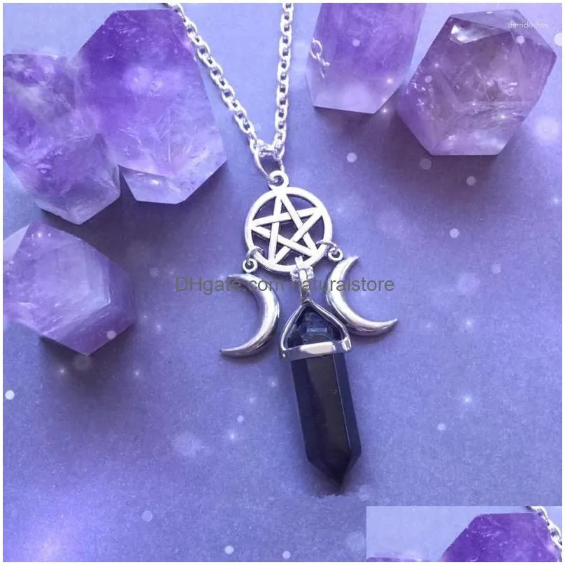 Pendant Necklaces Triple Moon Goddess Crystal Pentagram Necklace Hexagon Stone Wiccan Witchcraft Collar Jewelry Women Creative Dhzcv