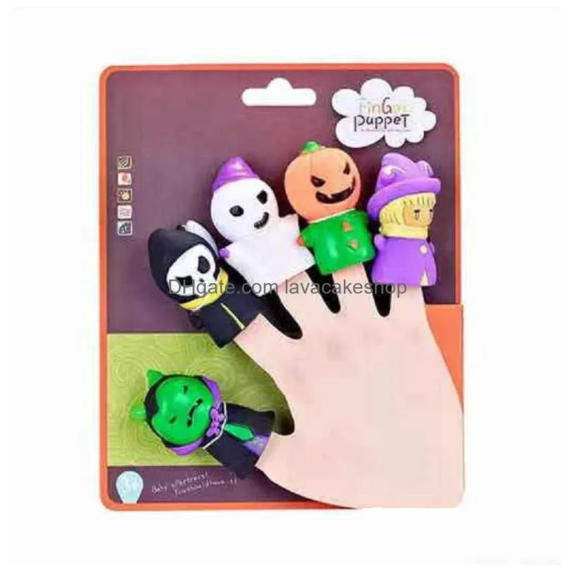 Christmas Halloween Theme Party Gifts Kids Finger Puppets Set Soft Cartoon Rubber Dolls Favor Props Children Desktop Toys Pumpkin Ghos Dh2Eg