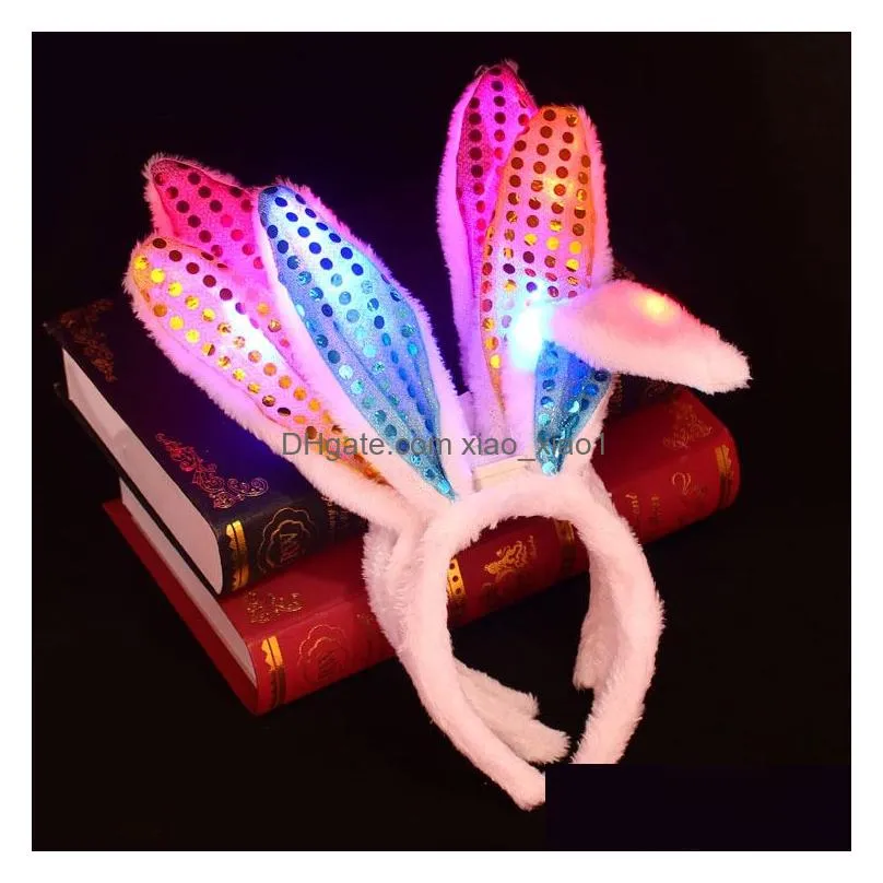 party favor led light flashing fluffy rabbit ears headband sequins headdress bunny ears cosplay head wraps halloween christmas headwear