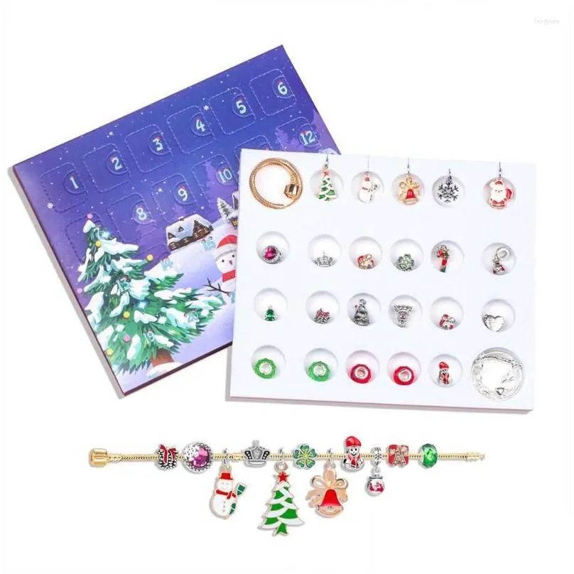 Charm Bracelets Charm Bracelets Christmas Advent Calendar Jewelry Diy Charms Pendants Bracelet Making Kit For Kids Countdown Jewelry B Dhfxw