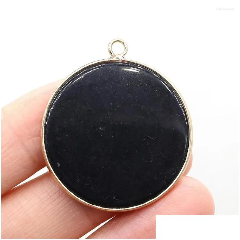 Pendant Necklaces Pendant Necklaces Natural Stone Pendants Disc Shape Big Round Turquoises Onyx For Trendy Jewelry Making Diy Women Ne Dha7G