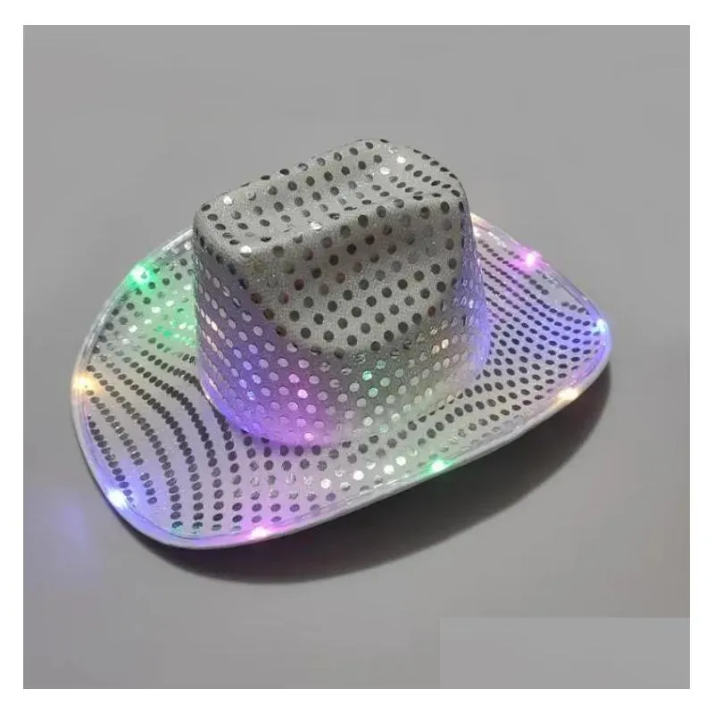 Party Hats Wholesale Cowgirl Led Hat Flashing Light Up Sequin  Hats Luminous Caps Halloween Costume Home Garden Festive Party Su Dhuuh