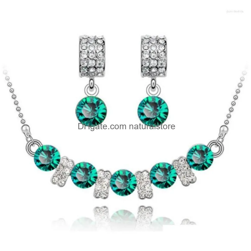 Necklace Earrings Set Asutrain Crystal Mti Colorf Fashion Jewelry Wed Zircon Romantic Lover Gifts Drop Quality Dhtp7