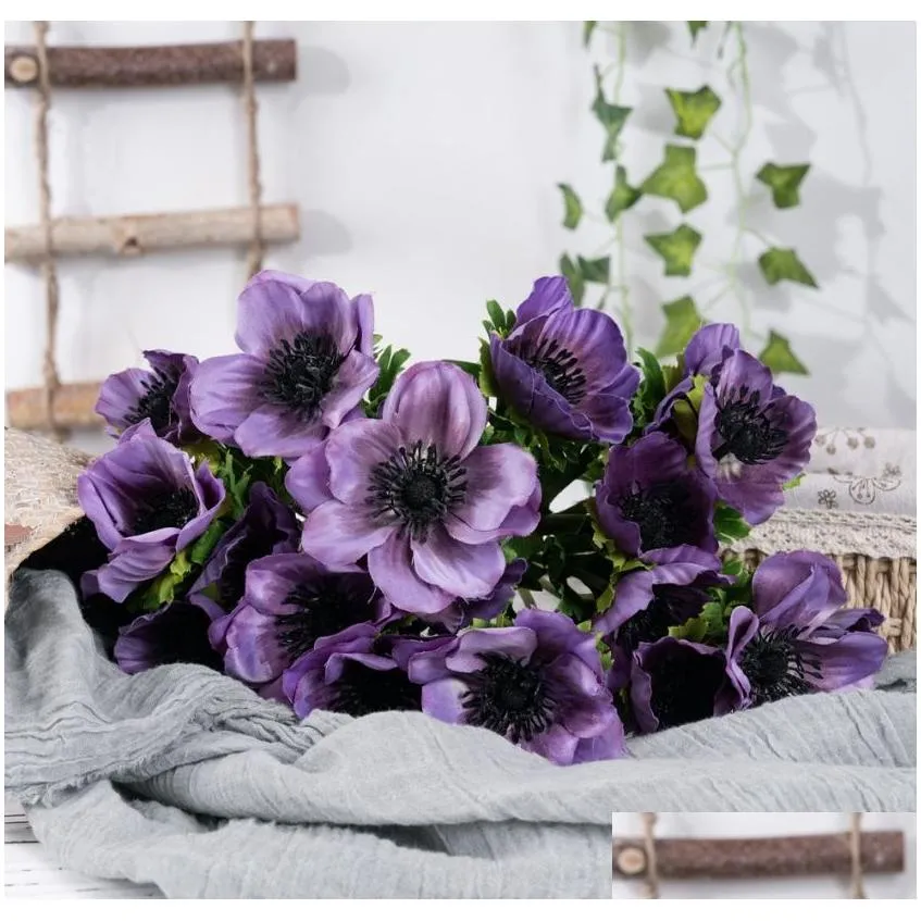 Wreaths Wedding Wall purple 3-head Camellia branch simulation flower manufacturer fake flowers green plants wholesale wedding