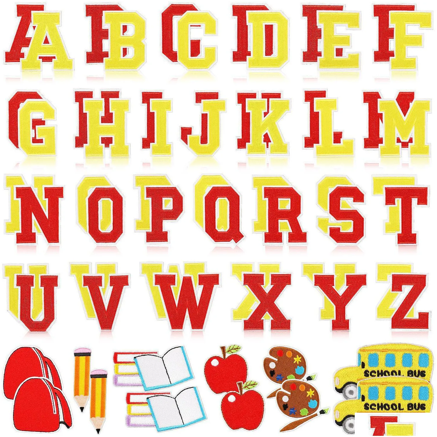 notions back to school iron ones  red letters embroidered a-z alphabet badge decorate repair appliques for clothes shirts