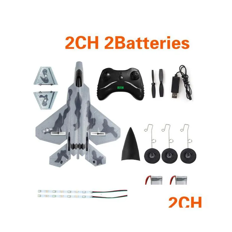 Electric Rc Aircraft Fx922 Plane 2 4G 2Ch 4Ch Remote Control Airplane F 22 Raptor Fighter Epp Foam Glider Toys For Boys 230303 Otpmo