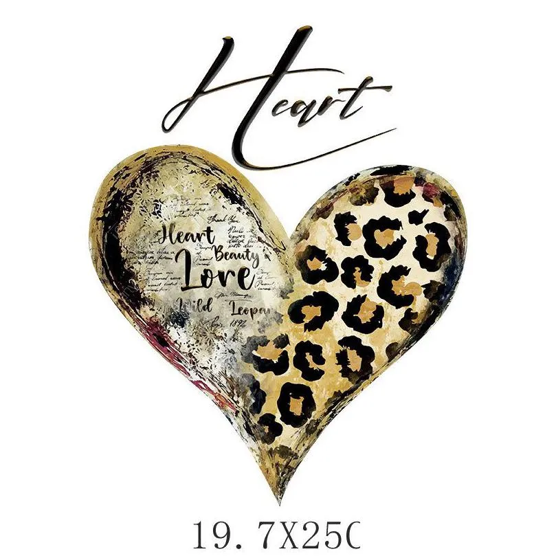 notions leopard heart iron ones for clothing letters love design women diy heat transfer stickers for clothes t-shirt thermal transfers applique