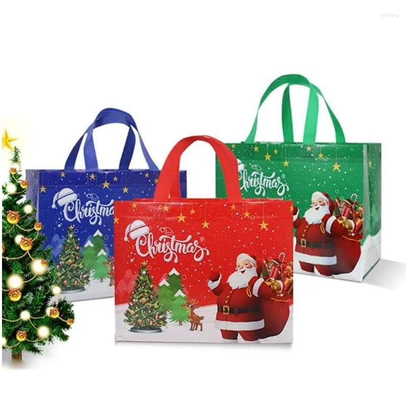 Christmas Decorations Christmas Decorations 1Pcs Print Cute Cartoon Santa Claus Snowman Thickened Non-Woven Tote Bag Gift Bags Home Ga Dhd4M