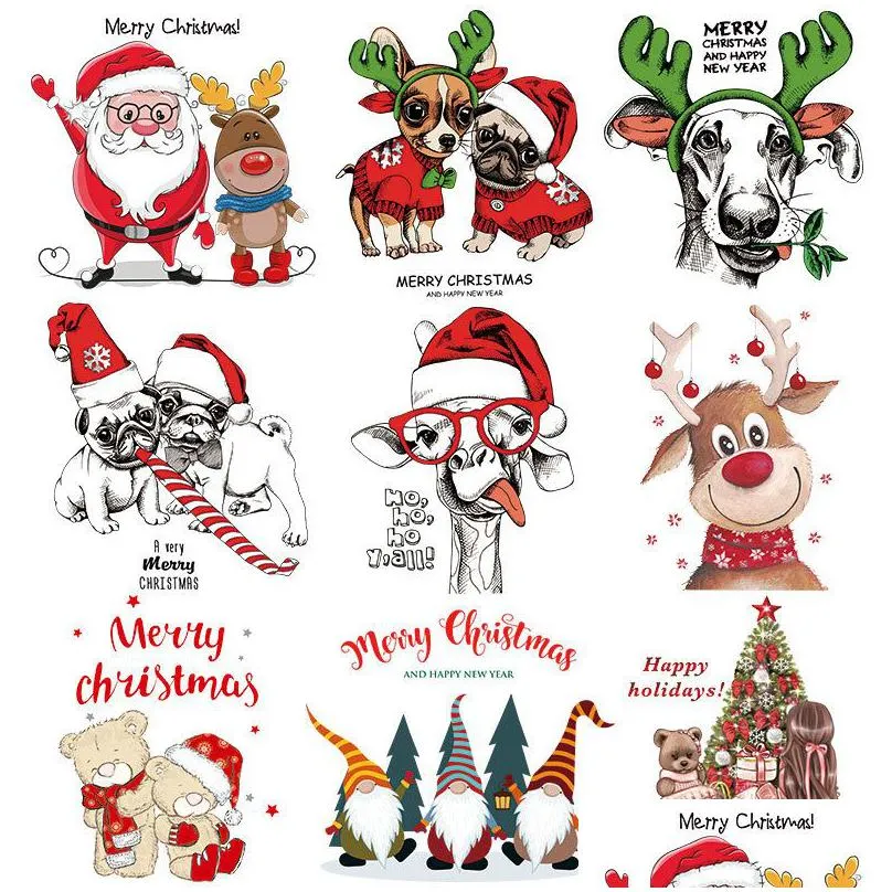 notions iron on transfers christmas heat transfer stickers for clothing jackets pillow backpacks clothes decorations appliques with santa claus