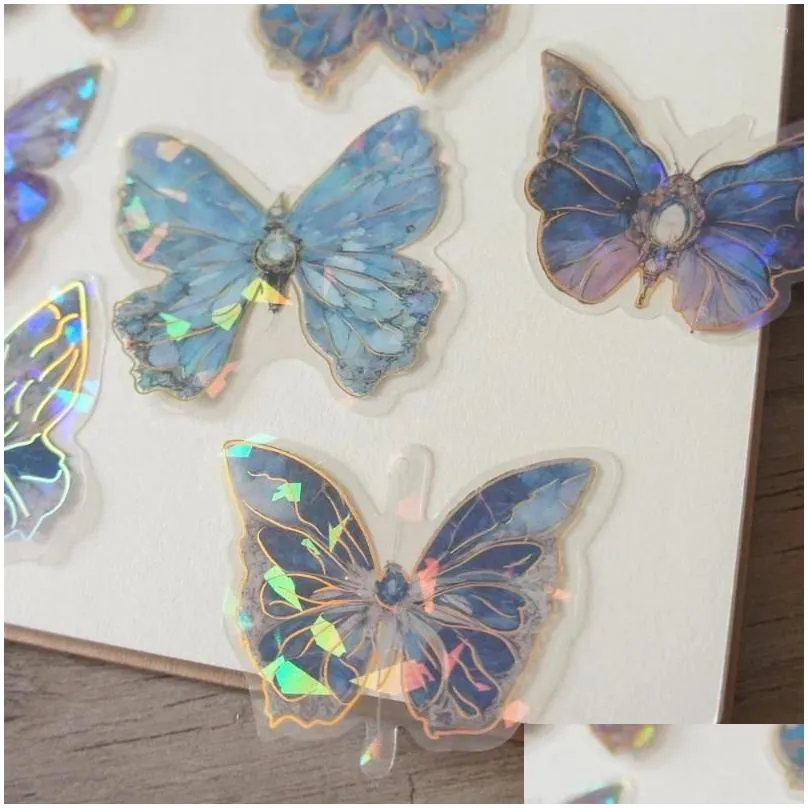 Gift Wrap Gift Wrap 20Pcs Laser Diamond Pattern Princesss Butterfly Jewel Brooch Style Pvc Sticker Scrapbooking Diy Label Decoration T Dhw5O