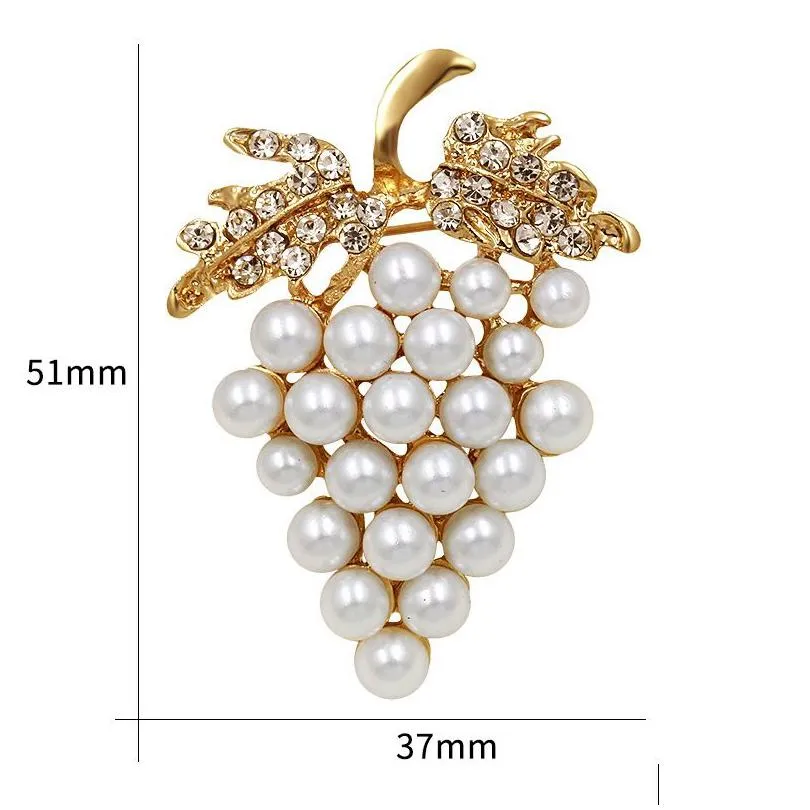 korean version fashion red crystal grape pearl brooch for women alloy diamond brooches pin clothing jewelry accessories in bulk