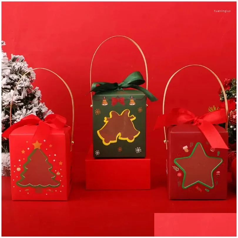 Christmas Decorations Christmas Decorations 3Pcs Kraft Paper Gift Bags With Window Transparent Handle 2024 Year Present Cookie Candy P Dhlvy