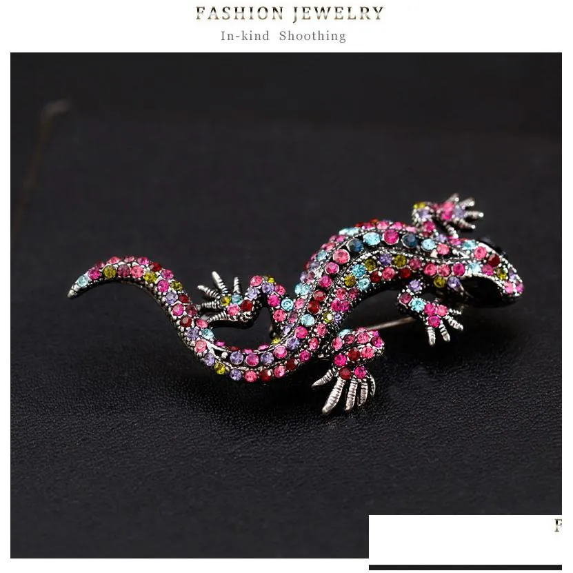 classic colorful crystal gecko brooches for women animal corsage wedding engagement brooch pin bride jewelry pendant accessories