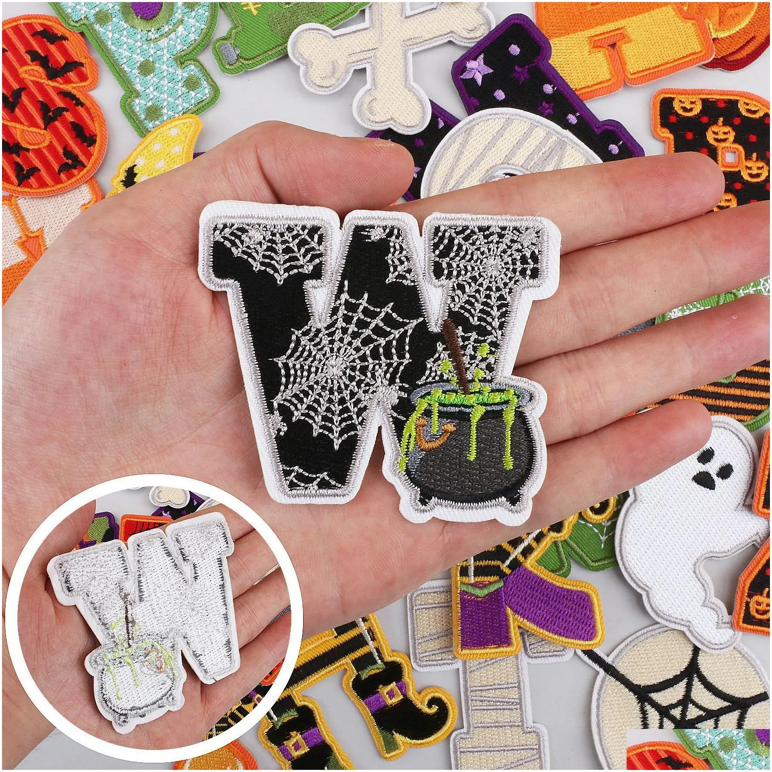 notions cute halloween iron ones ghost bat spider shape letters cartoon embroidered applique diy craft accessories for kids halloween costume