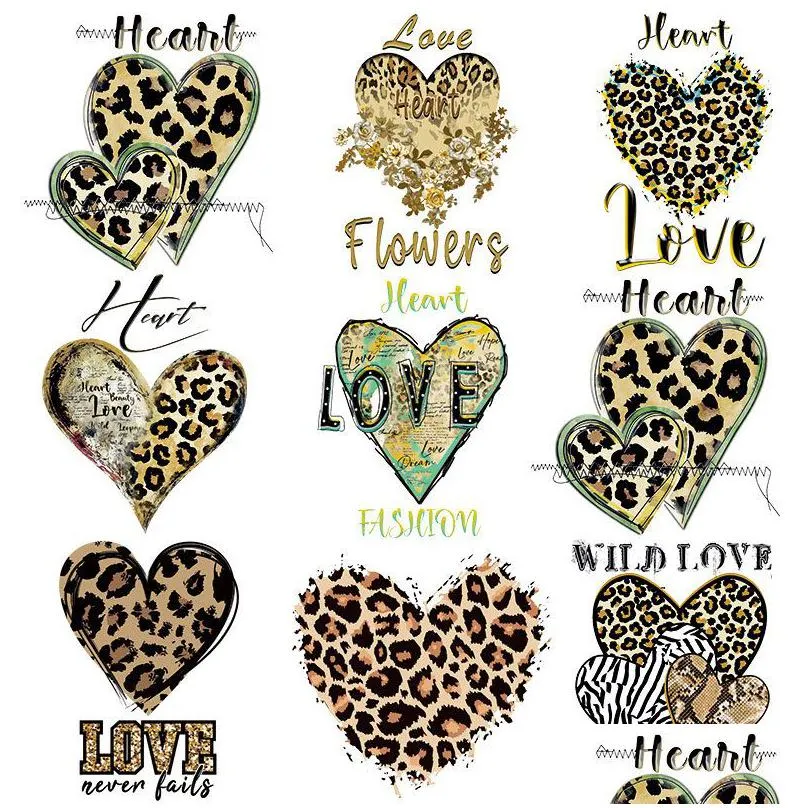 notions leopard heart iron ones for clothing letters love design women diy heat transfer stickers for clothes t-shirt thermal transfers applique