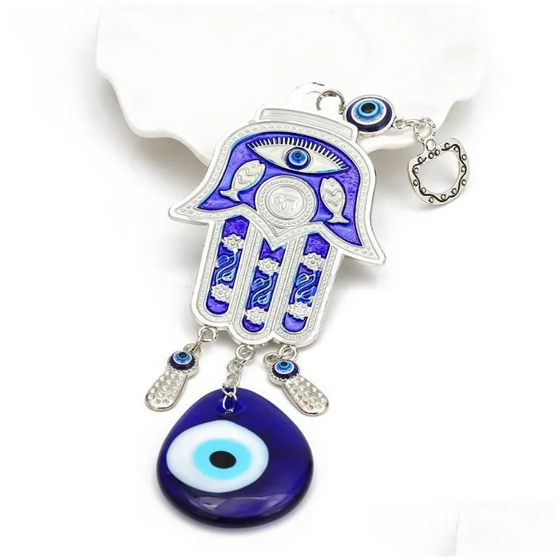 Keychains & Lanyards Lucky Eye Hamsa Glass Evil Charm Keychain Sier Color Car Keyring Key Chain Wall Hanging Jewelry For Women Men Ey6 Dhces