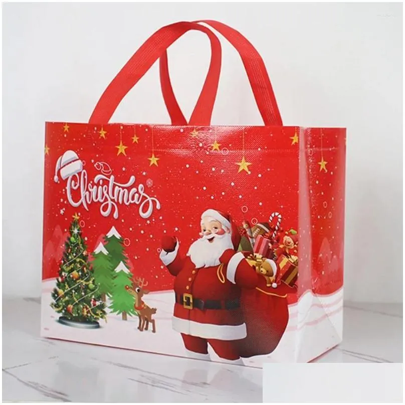 Christmas Decorations Christmas Decorations 1Pcs Print Cute Cartoon Santa Claus Snowman Thickened Non-Woven Tote Bag Gift Bags Home Ga Dhd4M