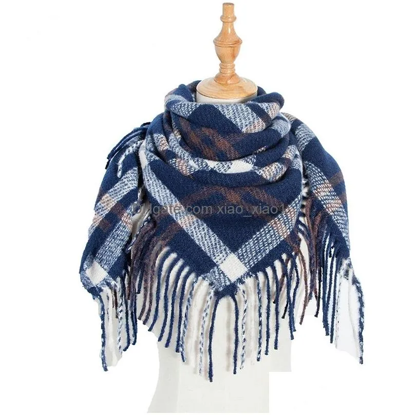 party favor 40 colors women striped plaid scarves grid tassel wrap oversized check shawl winter neckerchief lattice square blanket scarf holiday gifts