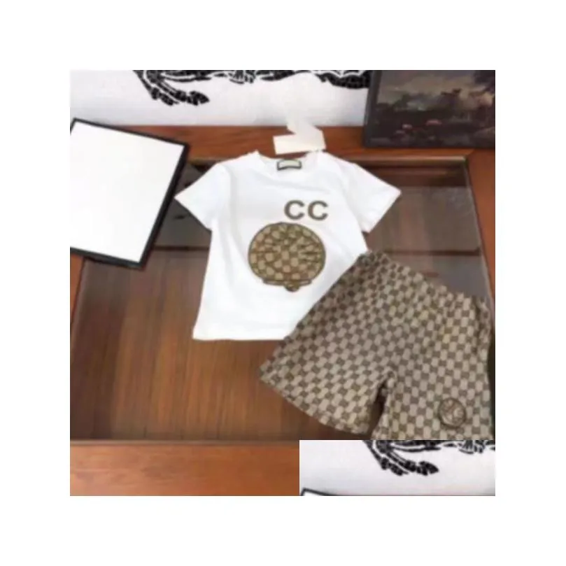 Clothing Sets Fashion New Summer Clothing Sets Designer Brand Logo Cotton Short Sleeves Clothes Suits Tops Pants Baby Toddler Boy Kids Dhc9Q