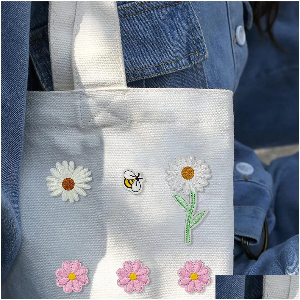 notions cute bee sunflower daisy for clothing iron on embroidered applique decoration sewinges for bags jackets jeans clothes diy