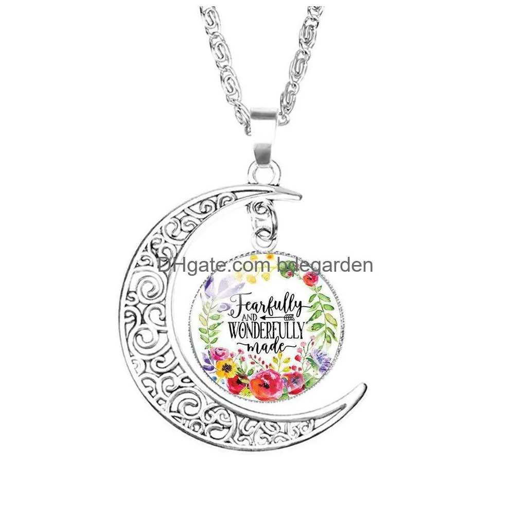 pendant necklaces new christian bible verse moon for women christians scripture glass cabochon charm fashion jewelry gift drop deliver