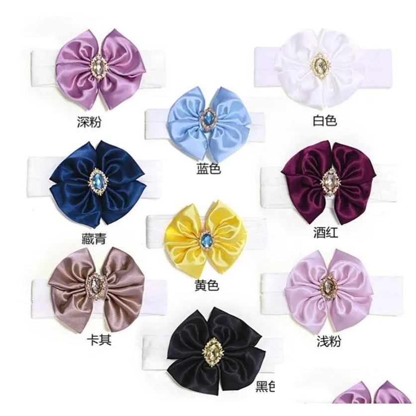 Hair Accessories Large Satin Hair Bows With Wide Nylon Headband Girls Kids Pearl Rhinestone Turban Child Accessories Baby, Kids Matern Dhom1