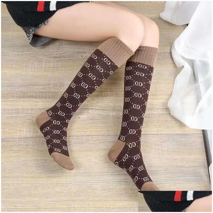 Sports Socks Fashion Printed Knee Socks Calf Long High Tube Female Korean Version Ins Trend Harajuku Sports Outdoors Athletic Outdoor Dhskc