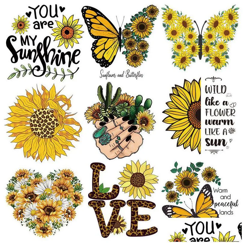 notions sunflower iron on transfers cutees decals flower appliques for t shirts spring decals heat transfer sticker for clothes pillow covers diy