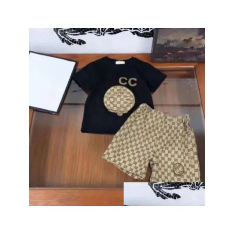 Clothing Sets Fashion New Summer Clothing Sets Designer Brand Logo Cotton Short Sleeves Clothes Suits Tops Pants Baby Toddler Boy Kids Dhc9Q