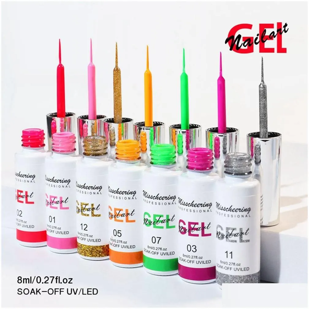 12pcs/lot 8ml liner gel drawing paint nail polish gorgeous color french gels uv/led nail art design painting e241