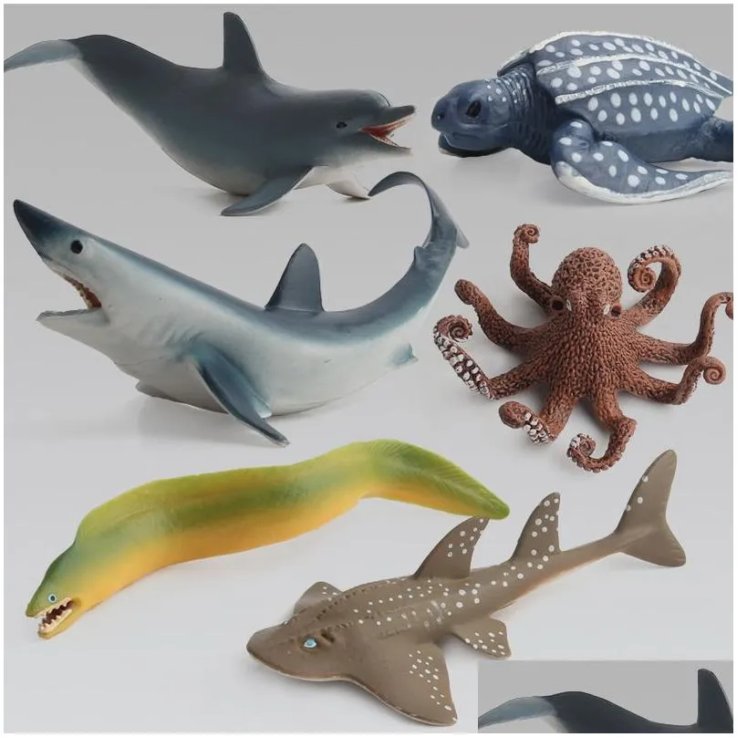 Miniatures Toys Shark Octopus Turtle  Swordfish Learning Educational Simation Mini Model For 12 Pcs Kids Action Figure Ocean Se Dhwby