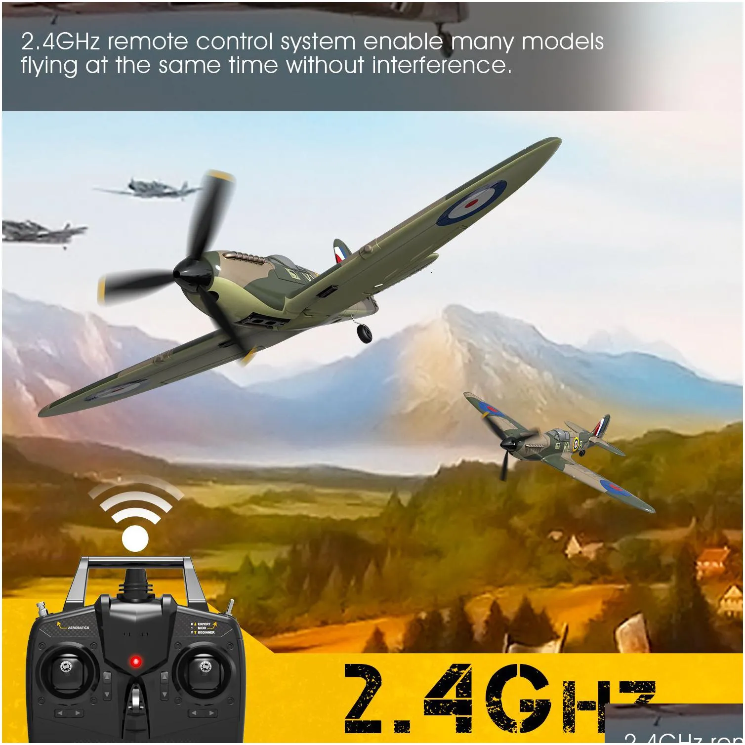 Electric/Rc Aircraft Spitfire Airplane 2.4G 4Ch Remote Control Plane Epp 400Mm Wingspan 6-Axis 761-12 Warbird Mini Rtf 230303 Ot4Ht