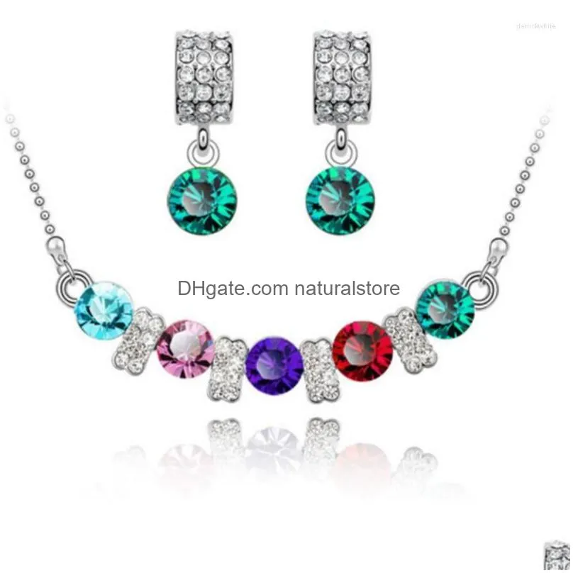 Necklace Earrings Set Asutrain Crystal Mti Colorf Fashion Jewelry Wed Zircon Romantic Lover Gifts Drop Quality Dhtp7