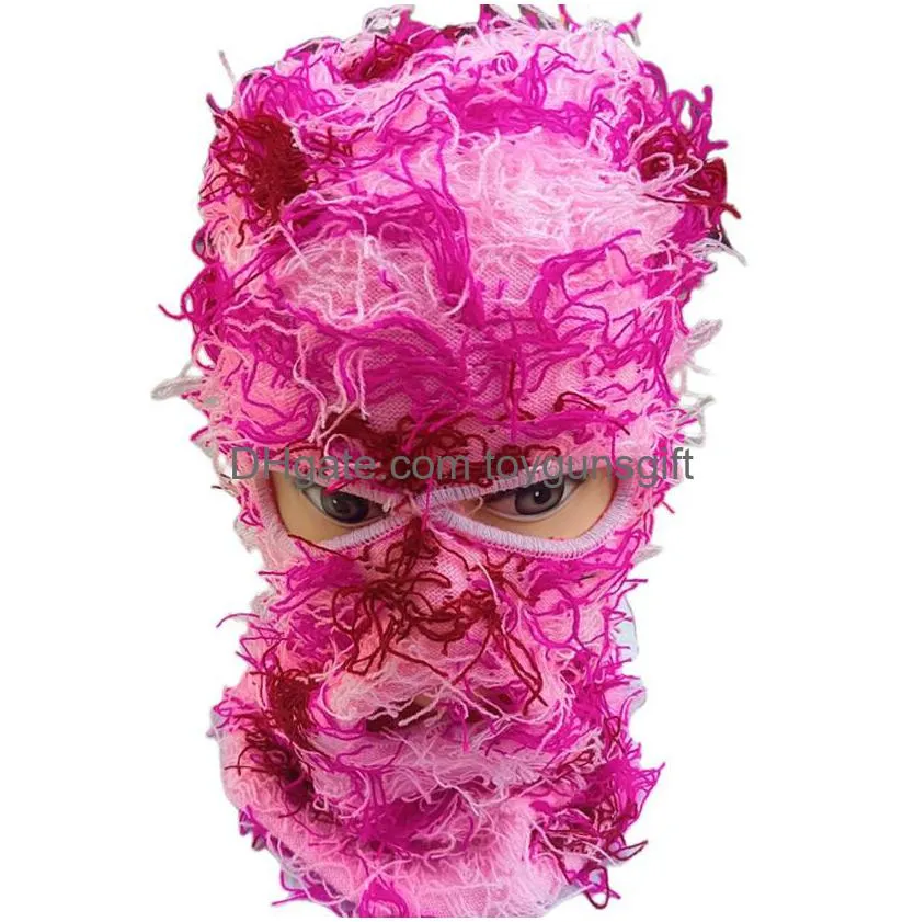 three holes masks clava died knitted fl face ski mask shiesty camouflage knit fuzzy fashion accessories hats scarves