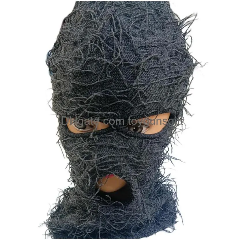 1pcs three holes masks clava died knitted fl face ski mask shiesty camouflage knit fuzzy fashion accessories hats scarves