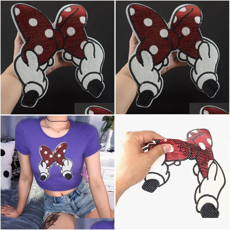 sewing notions iron ones for clothing big size dot bow red sequined fabric sequins strange things t shirt women clothes