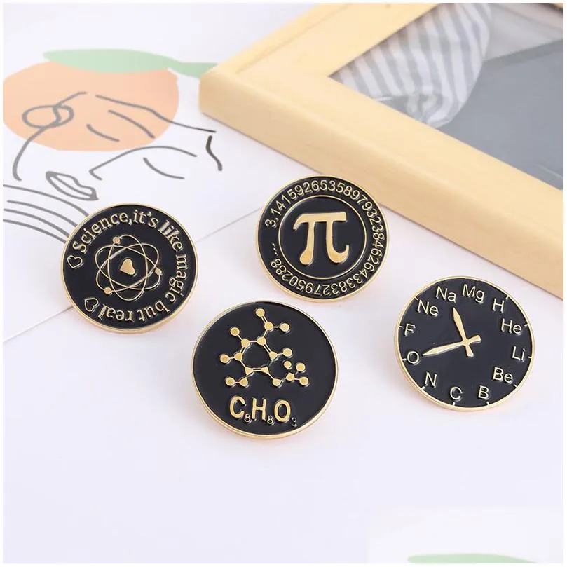 creative letter brooches mathematical pi alarm clock chemical formula brooch pins clothing decoration fashion jewelry accessories gift