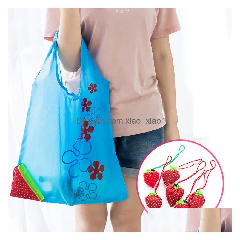 strawberry shopping bags foldable reusable eco-friendly storage handbag strawberry folding tote