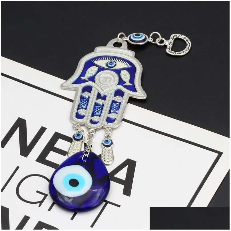 Keychains & Lanyards Lucky Eye Hamsa Glass Evil Charm Keychain Sier Color Car Keyring Key Chain Wall Hanging Jewelry For Women Men Ey6 Dhces