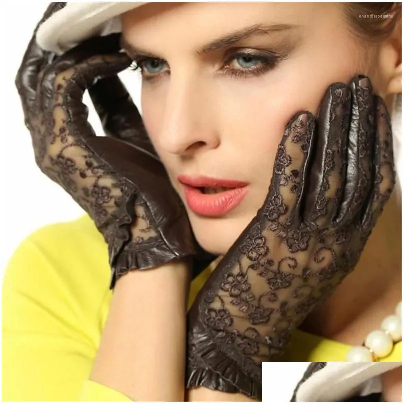 Five Fingers Gloves Five Fingers Gloves 2022 Genuine Leather Medival Lolita Women Lacegloves Unlined Nappa Lambskin Wrist Sunsn Fashio Dhgph