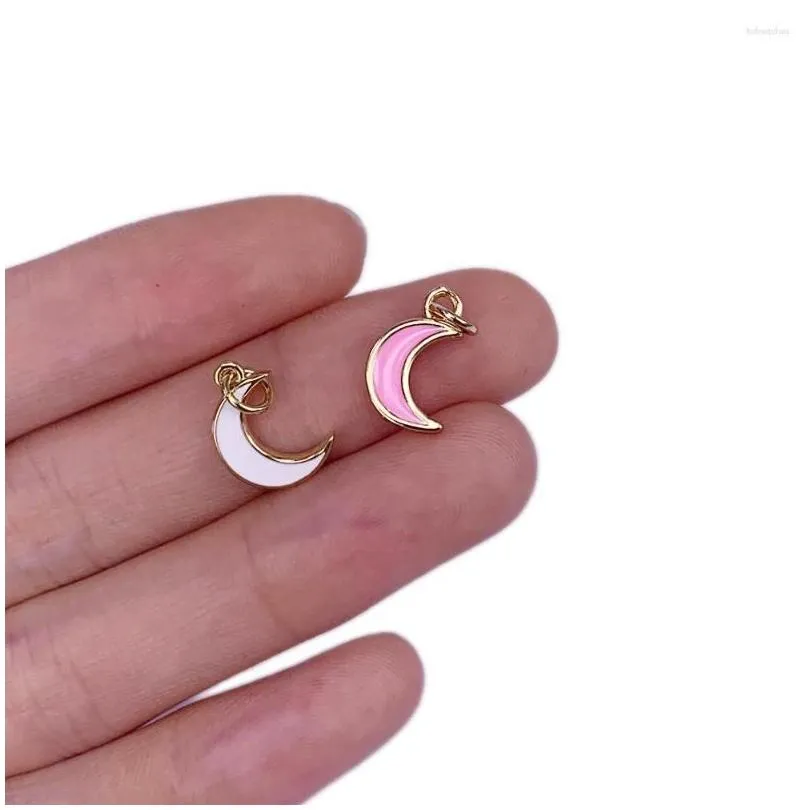 Pendant Necklaces Pendant Necklaces 2023 Fashion Mini Moon Enamel Simple Cz Copper Plated Necklace Earrings Accessories For Diy Women Dhufy